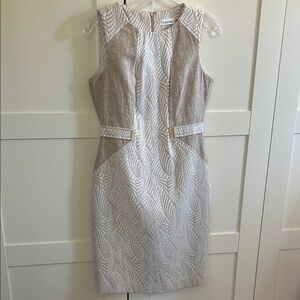 Calvin Klein Beige and White Mini Dress